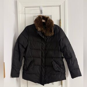 Ralph Lauren Black Puffer Jacket with Brown Faux Fur Collar